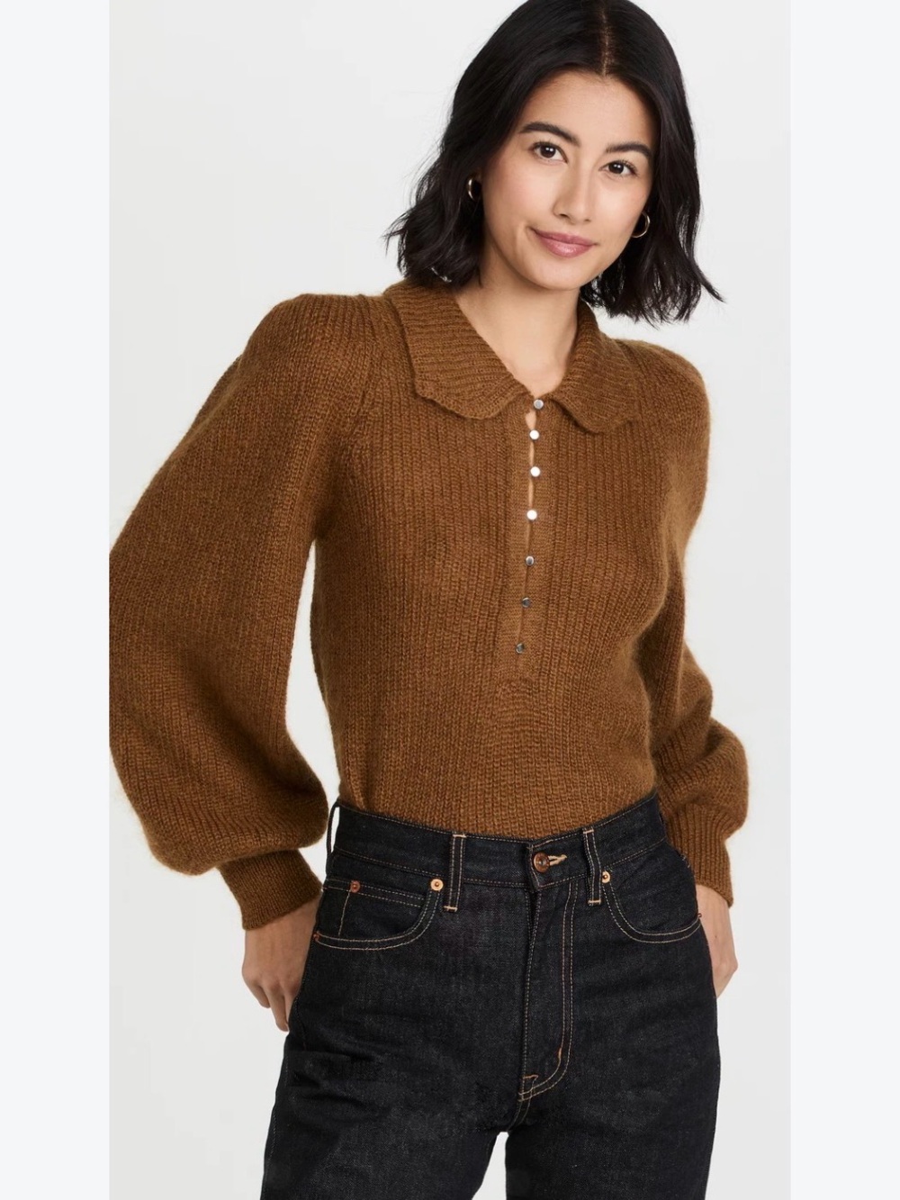 Ba&sh tilte mohair wool blend placket buttons sz XS big shoulder fall sweater